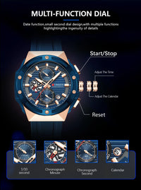 CURREN 8462 Top Luxury Quartz Men's Watch Silicone Strap Multifunctional Timing Code Classic Luminous Waterproof Men's Watch