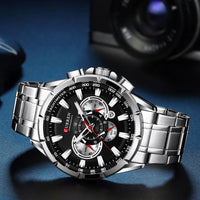 CURREN 8363 Casual Sport Chronograph Men's Watches Stainless Steel Band Wristwatch Big Dial Quartz Clock with Luminous Pointers