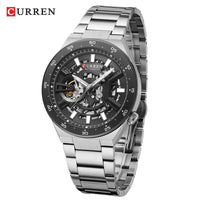 CURREN Skeleton Hollow Dial Automatic Mechanical Watch for Men 42mm Stainless Steel Band Business Sport Wristwatch with Luminous