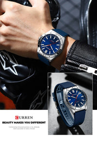 CURREN 8449 Men's Quartz Watch Fashion Leisure Outdoor Clock Analog Display Black Orange Silicone Strap Wristwatch for Male