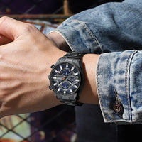 CURREN Men's Multifunctional Watch with Chronograph Date Stopwatch Waterproof Watches Stainless Steel Quartz Movement Clock