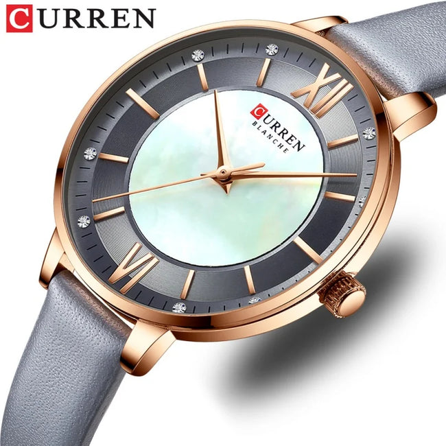 CURREN 9080 Small Dial Quartz Watch for Ladies, Waterproof Ultra-thin Shell Dial Leather Strap Wristwatch