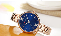 CURREN 9017 Roman Numeral Quartz Watch for Ladies, Waterproof Minimalist Casual Wristwatch with Stainless Steel Strap