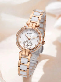 BERNY Women's watches Luxury Elegant Ceramics Quartz Ladies Wristwatch Small Dial Stainless Steel Casual Simple Dress Watch