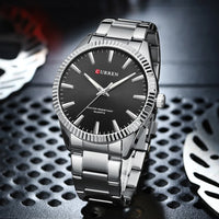 CURREN 8425 Neutral Round Baton-marked Stainless Steel Watch, Water-resistant Business Men's Wristwatch