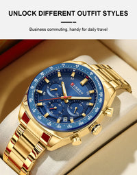 CURREN High Quality Men's Luxury  Fashion Quartz Watch Men Round Business Student Sport Waterproof Glow Clock