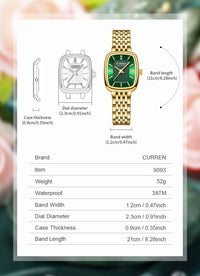 CURRN 9093 Women's Quartz Watch Fashion Leisure Diamond Simple Gold Silvery Steel Strip Wristwatch for Ladies Gift Clock