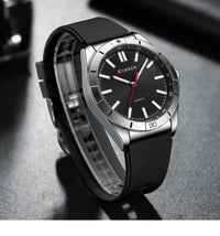 CURREN 8449 Men's Quartz Watch Fashion Leisure Outdoor Clock Analog Display Black Orange Silicone Strap Wristwatch for Male