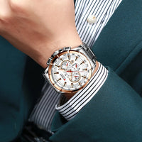 CURREN 8363 Casual Sport Chronograph Men's Watches Stainless Steel Band Wristwatch Big Dial Quartz Clock with Luminous Pointers