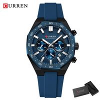 CURREN 8489 New Mens Watches Waterproof Sports Watch Silicone Strap Chronograph Quartz Wristwatch Relogios Masculino+BOX