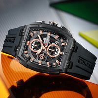 CURREN Original Silicon Strap Multi-functional Dialn Auto Date Design Men's Watch Sports Chronograph Watches