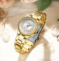CURREN 9091 Luxury Original Woman Round Watch Stainless Steel 3ATM Waterproof Elegant Ladies Wristwatch Quartz Watch for Women