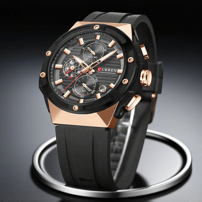 CURREN 8462 Top Luxury Quartz Men's Watch Silicone Strap Multifunctional Timing Code Classic Luminous Waterproof Men's Watch