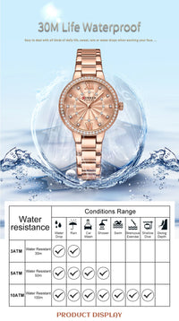 CURREN Quartz Wristwatches for Wommen Luxury Rhinestones Rose Dial Fashion Watches with Stainless Steel Band New