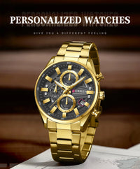 CURREN Luxury Men's Chronograph Watch Quartz Movement Stainless Steel Band with 43mm Dial Fashion Sports Wristwatch