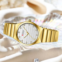 CURREN Luxury Classic Quartz Watch for Women Round Dial with Rhinestones Stainless Steel Bracelet Elegant Dress Wristwatch