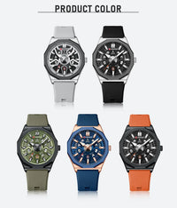 CURREN 8437 Unisex Minimalist Quartz Watch Polygonal Skeleton Sports Waterproof Silicone-Strap Wristwatch
