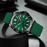 CURREN 8449 Men's Quartz Watch Fashion Leisure Outdoor Clock Analog Display Black Orange Silicone Strap Wristwatch for Male