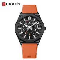 CURREN 8437 Unisex Minimalist Quartz Watch Polygonal Skeleton Sports Waterproof Silicone-Strap Wristwatch