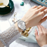 CURREN Luxury Rhinestones Rose Dial Fashion Watches with Stainless Steel Band New Quartz Wristwatches for Women
