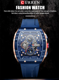 CURREN 8442 Unique Barrel Shaped Large Dial Men's Watch Casual Quartz Silicone Strap Automatic Date Chronograph Watches for Man