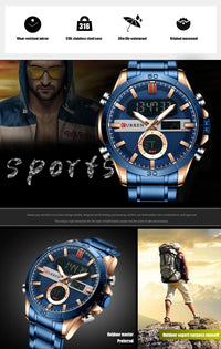 CURREN Sport Men Watch Top Brand Luxury Military Business Male Clock Gold Stainless Steel Quartz Digital Man Wristwatch 8384