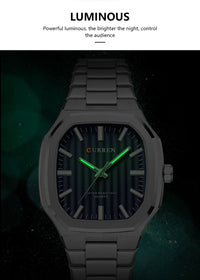 CURREN Luxury Business Square Quartz Watches  Classic Stripe Design Dial with Stainless Steel Band Wristwatch for Men