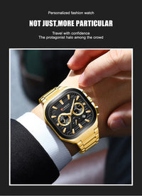 CURREN Men Square Chronograph Watch Black Stainless Steel Band with 3 Sub-Dials Casual Business Quartz Wristwatch Luminous Hands
