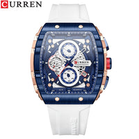 CURREN Tonneau Dial Sport Watch for Men Fashion Waterproof Quartz Wristwatch with Auto Date Yellow Silicone Strap Luminous
