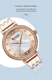 CURREN Top Brand Ladies Simple Fashion Quartz Watch Stainless Steel Classic Elegant Diamond Waterproof Ladies Watch Reloj Mujer