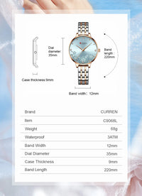 CURREN Brand Fashion Women Watches Stainless Steel Ultra Thin Quartz Watch Woman Romantic Clock Women's Watches Montre Femme