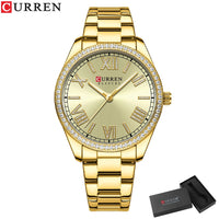 CURREN NEW Luxury Quartz Women's Bracelet Wristwatches with Rhinestone Dial Elegant Luminous Hands Stainless Steel Watches