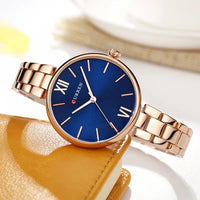 CURREN 9017 Roman Numeral Quartz Watch for Ladies, Waterproof Minimalist Casual Wristwatch with Stainless Steel Strap