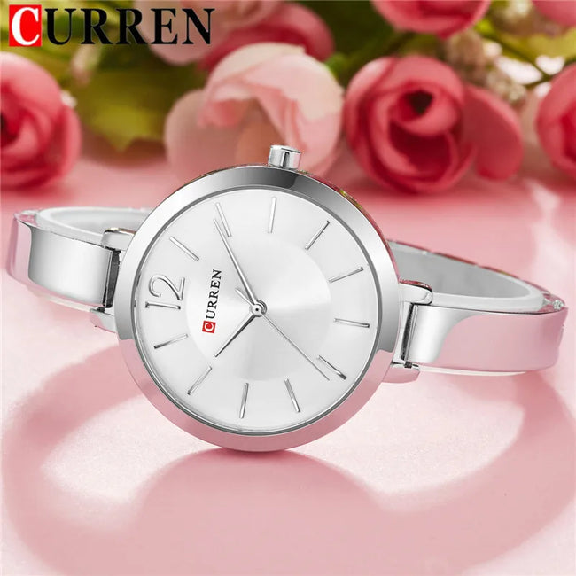 CURREN Fashion Women Watches Top Brand Luxury Ladies Girl Wristwatch Silver Stainless Steel Bracelet Classic Female Clock 9012