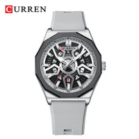 CURREN 8437 Unisex Minimalist Quartz Watch Polygonal Skeleton Sports Waterproof Silicone-Strap Wristwatch