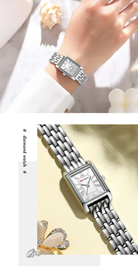 CURREN Luxury Ladies Fashion Quartz Watch Simple Scale Square Quality Women Watches Business Stainless Steel Folding Clock