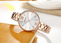 CURREN 9017 Roman Numeral Quartz Watch for Ladies, Waterproof Minimalist Casual Wristwatch with Stainless Steel Strap