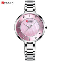 CURREN Women Watches Top Brand Luxury Ladies Wrist Quartz Watch Stainless Steel Classic Bracelet Female Clock Clear 9051
