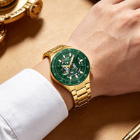 CURREN Skeleton Hollow Dial Automatic Mechanical Watch for Men 42mm Stainless Steel Band Business Sport Wristwatch with Luminous