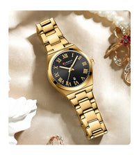 CURREN 9095 Women's Quartz Watch Fashion Calendar Leisure Analog Display Rose Gold Purple Stainless Steel Strap for Ladies Gift