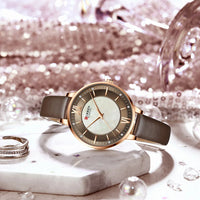CURREN 9080 Small Dial Quartz Watch for Ladies, Waterproof Ultra-thin Shell Dial Leather Strap Wristwatch