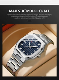 CURREN Luxury Business Square Quartz Watches  Classic Stripe Design Dial with Stainless Steel Band Wristwatch for Men