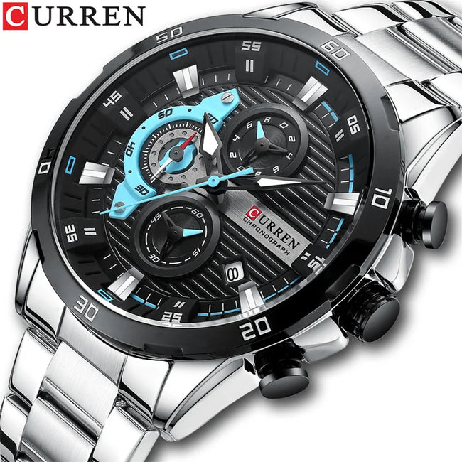 CURREN 8402 Business Men's Quartz Watch, Six-hand Steel-strap Wristwatch with Motorcycle-style Dial