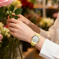CURREN Luxury Classic Quartz Watch for Women Round Dial with Rhinestones Stainless Steel Bracelet Elegant Dress Wristwatch