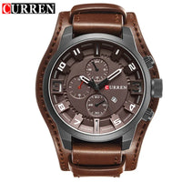 CURREN 8225 Luxury Large Dial Calendar Watch, Water-Resistant Blue Light Dial Quartz Leather Watch