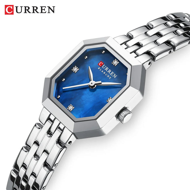 CURREN 9108 Casual Ladies' Quartz Watch, Octagonal Case Stainless Steel Strap Small Square Wristwatch