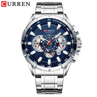 CURREN 8363 Casual Sport Chronograph Men's Watches Stainless Steel Band Wristwatch Big Dial Quartz Clock with Luminous Pointers
