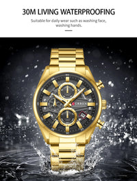 CURREN Luxury Men's Chronograph Watch Quartz Movement Stainless Steel Band with 43mm Dial Fashion Sports Wristwatch