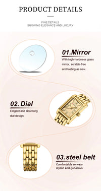CURREN Luxury Ladies Fashion Quartz Watch Simple Scale Square Quality Women Watches Business Stainless Steel Folding Clock