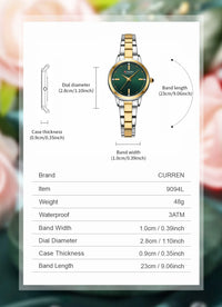CURREN 9094 Small Dial Quartz Watch for Ladies, Waterproof Round Minimalist Wristwatch with Stainless Steel Strap